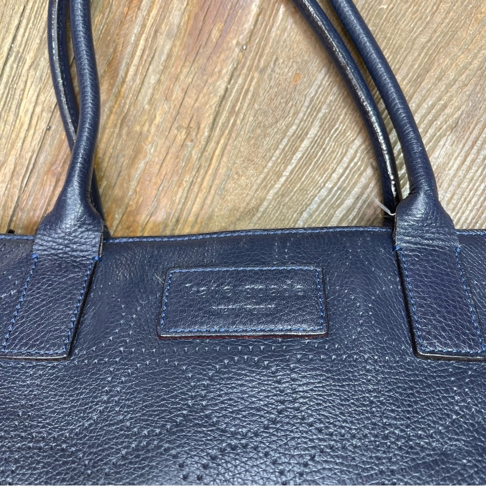 Kate Spade Navy Blue Perforated Pebbled Leather Satchel Shoulder Handbag - Picture 4 of 15